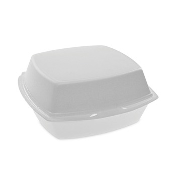 Pactiv Corp. YTH100800000 6.38 in. x 6.38 in. x 3 in. Foam Hinged Lid Container With Single Tab Lock - White (500/Carton)