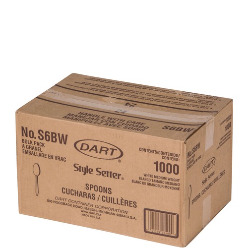 Disposable Spoons | Dart S6BW Style Setter Mediumweight Plastic Teaspoons - White (1000/Carton) image number 0