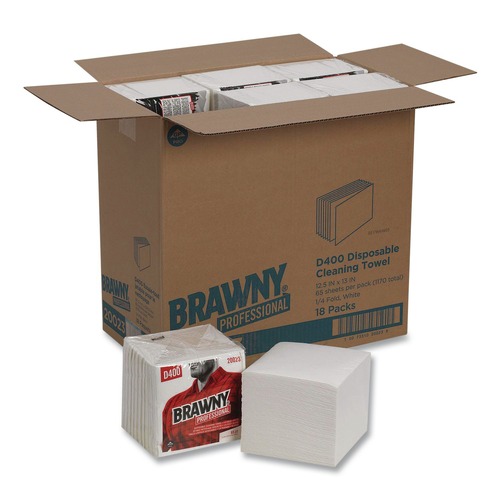 Cleaning Cloths & Wipes | Georgia-Pacific 20023 13 in. x 12.5 in. 1-Ply Medium Duty Premium DRC 1/4 Fold Wipers - Unscented, White (18/Carton) image number 0