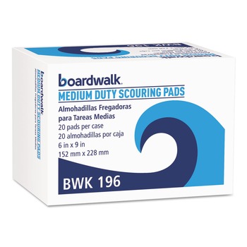 SCOURING PADS AND STICKS | Boardwalk 96BWK GP 6 in. x 9 in. Medium Duty Scour Pad - Green (20/Carton)