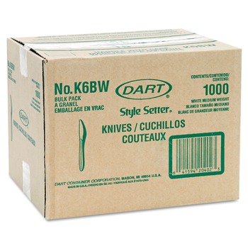 Dart K6BW Style Setter Mediumweight Plastic Knives - White (1000/Carton)