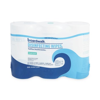 DISINFECTING AND CLEANING WIPES | Boardwalk BWK454W753PK 7 in. x 8 in. Quat-Based Disinfecting Wipes - Fresh Scent (3/Pack)