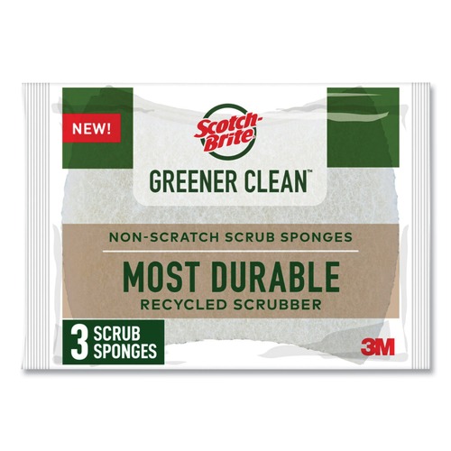 Scouring Pads & Sticks | Scotch-Brite 7100290143 2.6 in. x 3.3 in. 0.7 in. Thick Greener Clean Non-Scratch Scrub Sponge - White (3/Pack) image number 0