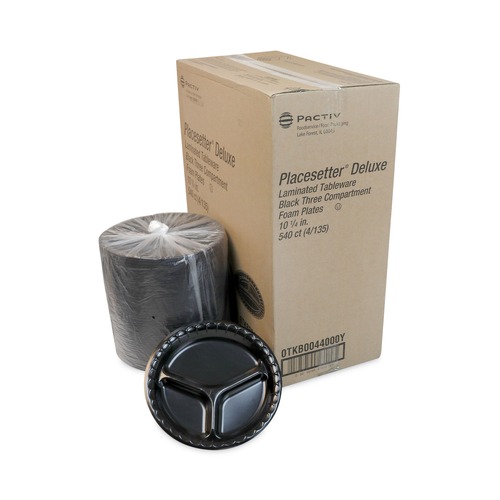 Plates | Pactiv Corp. 0TKB0044000Y 10.25 in. Diameter Laminated Foam Dinnerware Plate - Black (540/Carton) image number 0