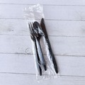 Cutlery Kits | Boardwalk BWK3KITBLPP 3-Piece Mediumweight Plastic Fork/Knife/Spoon Polypropylene Cutlery Kit - Black (250/Carton) image number 1