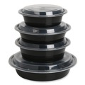 Food Containers & Lids | GEN FCPP-BC-48RND 8.85 in. x 8.85 in. x 2.24 in. 48 oz. Plastic Microwavable Food Container with Lid - Round Black/Clear (150/Carton) image number 2