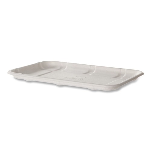 Food Containers & Lids | Eco-Products EP-MP2SNFA 8.5 in. x 6.2 in. x 0.5 in. Sugarcane Fiber Meat and Produce Food Trays - White (400/Carton) image number 0