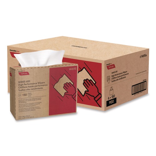 Perforated Roll & Hand Towels | Cascades PRO W615 9.75 in. x 16.75 in. 1-Ply Tuff-Job Spunlace Towels - White (6 Boxes/Carton) image number 0