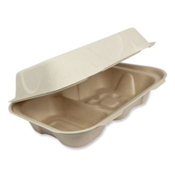 World Centric TO-SC-U34D-LFP 9.2 in. x 6.4 in. x 3 in. Paper Hoagie Box Fiber Hinged Containers - Natural (500/Carton)