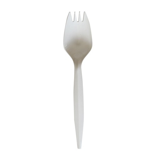 Disposable Sporks | Boardwalk BWKSPORKWHPPIW Mediumweight Wrapped Polypropylene Plastic Spork Cutlery - White (1000/Carton) image number 0