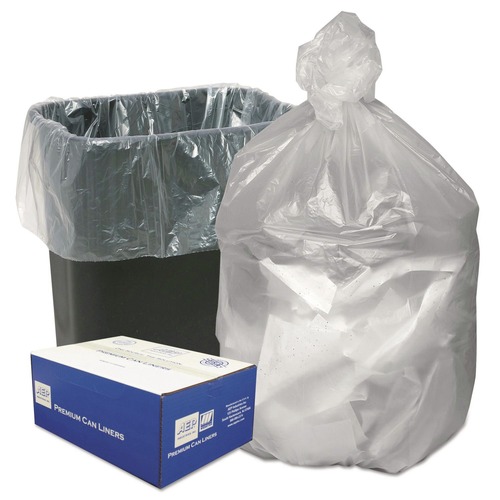 High-Density Trash Bags | Ultra Plus 1506824 24 in. x 24 in. 10-Gallon 8 mic. Can Liners - Natural (1000/Carton) image number 0