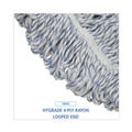 Mop Heads | Boardwalk BWK553 Rayon/Polyester Wide Floor Finish Mop Head - Large, White/Blue (12/Carton) image number 6