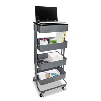 SIT STAND DESKS | Vertiflex VF51025 15.25 in. x 11 in. x 18.5 in. to 39 in. Adjustable Multi-Use Storage Cart and Stand-Up Workstation - Gray