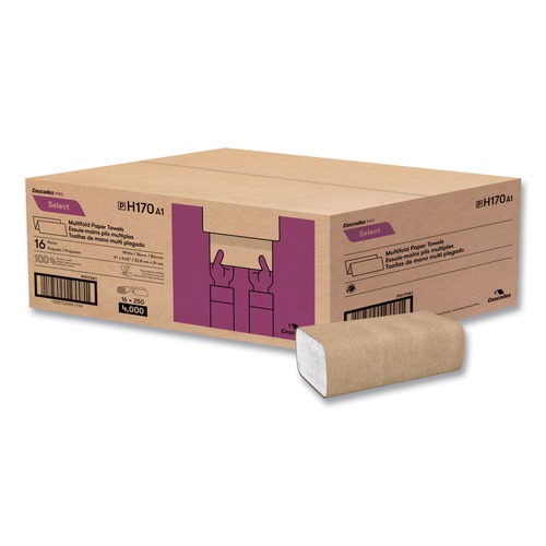 Perforated Roll & Hand Towels | Cascades PRO H170 9.13 in. x 9.5 in. Multifold 1-Ply Select Folded Paper Towels - White (4000/Carton) image number 0