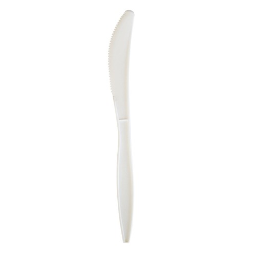 Disposable Knives | Boardwalk BWKKNIFEMWPPIW 5.86 in. Mediumweight Wrapped Polypropylene Plastic Knife Cutlery - White (1000/Carton) image number 0
