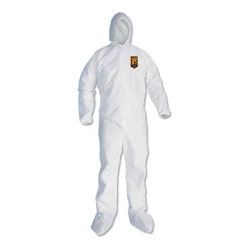 Ansell KCC46127 A30 Elastic Back and Cuff Hooded/Boots Coveralls - 4X-Large, White (21/Carton)