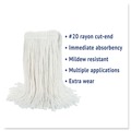 Mop Heads | Boardwalk BWK2020REA #20 Cut-End Rayon Wet Mop Head - White image number 5