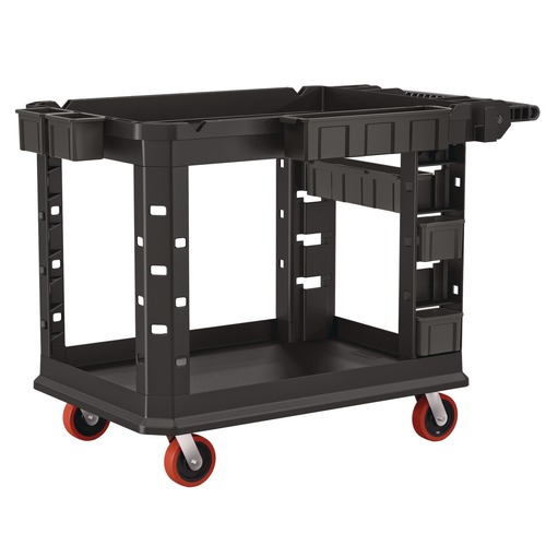 Carts | Suncast Commercial PUCHD2645 26.5 in. x 48.78 in. x 34.81 in. 2 Shelves 6 Bins Plastic Heavy Duty Plus Utility Cart - Black image number 0
