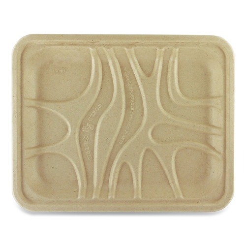 Food Trays & Liners | World Centric TRSC4SLLF 9.1 in. x 7.1 in. x 0.7 in. PLA Lined PFAS-Free Paper Fiber Trays - Natural (500/Carton) image number 0