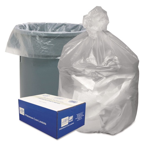 High-Density Trash Bags | Good 'n Tuff 1506950 40 in. x 46 in. 45-Gallon 10 mic. Waste Can Liners - Natural (250/Carton) image number 0