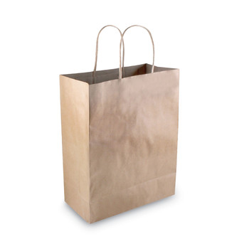 JANITORIAL | Cosco 098375 8 in. x 4 in. x 10.25 in. Natural Twisted-Paper Handles Premium Shopping Bag - Brown (50/Box)