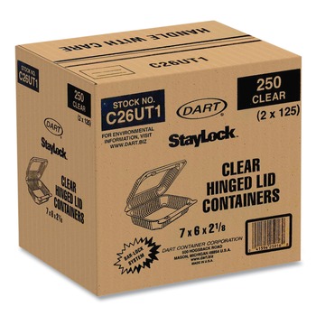 Dart C26UT1 StayLock 6 in. x 7 in. x 2.1 in. Hinged Lid Containers - Clear (250/Carton)