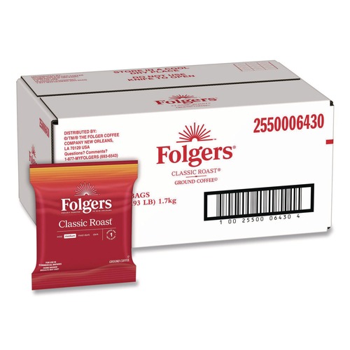 Coffee - Caffeinated | Folgers 2550006430 1.5 oz. Classic Roast Coffee Fraction Pack (42/Carton) image number 0