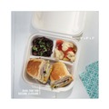 Food Containers & Lids | Pactiv Corp. YMCH08030001 EarthChoice 7.8 in. x 7.8 in. x 2.8 in. Bagasse Hinged Lid 3-Compartment Container with Dual Tab Lock - Natural (150/Carton) image number 5