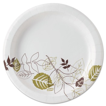 Dixie UX9PATH Pathways Soak-Proof Shield 8.5 in. Diameter Mediumweight Paper Plates - Green/Burgundy (1000/Carton)