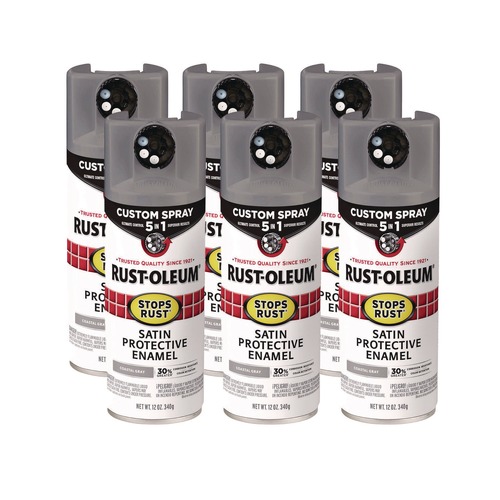 Paint & Paint Supplies | Rust-Oleum 376872 Stops Rust 5-in-1 Spray Paint, Satin Coastal Gray, 12 oz Aerosol Can, 6/Carton image number 0