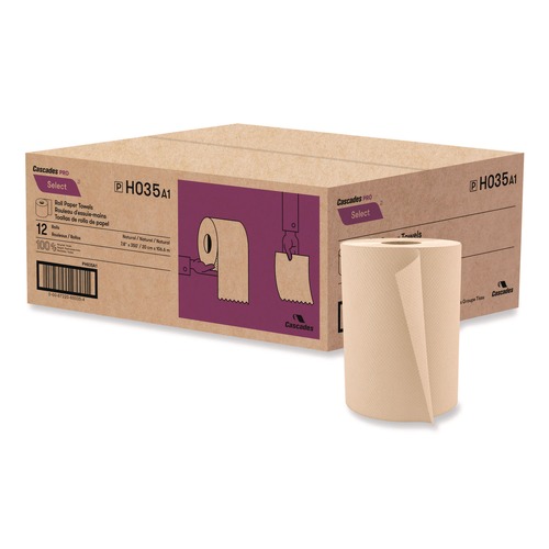 Perforated Roll & Hand Towels | Cascades PRO H035 7.88 in. x 350 ft. 1-Ply Select Hardwound Roll Towels - Natural (12 Rolls/Carton) image number 0