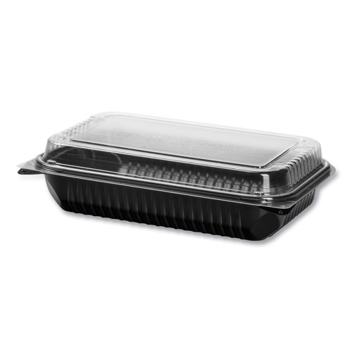 Food Containers & Lids | SOLO 919017-PM94 11.5 in. x 8 in. MPS Plastic Hinged Lid Dinner Box - Black/Clear (100/Carton) image number 0