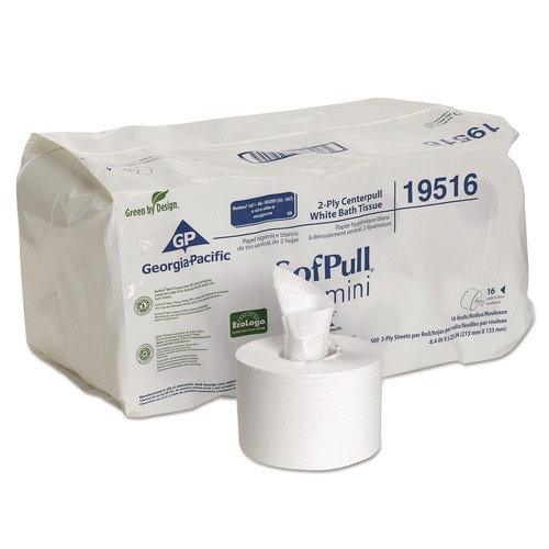 Toilet Tissues | Georgia Pacific Professional 19516 2-Ply SofPull Mini Centerpull Septic Safe Bath Tissue - White (16 Rolls/Carton) image number 0