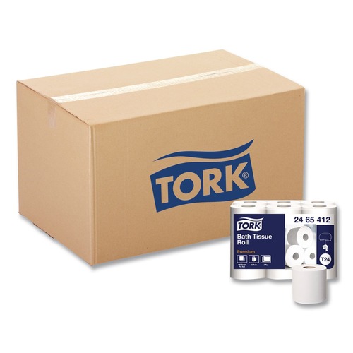Perforated Roll & Hand Towels | Tork 2465412 Premium 2-Ply Septic Safe Poly-Pack Bath Tissue - White (48/Carton) image number 0