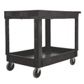 Carts | Rubbermaid Commercial FG452089BLA 25.78 in. x 45.25 in. x 33.25 in. 500 lbs. Capacity 2 Shelves Plastic Heavy-Duty Utility Cart with Lipped Shelves - Black image number 1