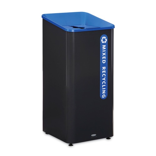Indoor Waste Receptacles | Rubbermaid Commercial 2078980 Sustain 23 gal Metal/Plastic Decorative Refuse with Recycling Lid - Black/Blue image number 0