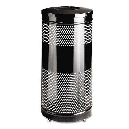 Indoor Waste Receptacles | Rubbermaid Commercial FGS3ETBKPL 25 gal. Classics Perforated Steel Open Top Receptacle - Black image number 0