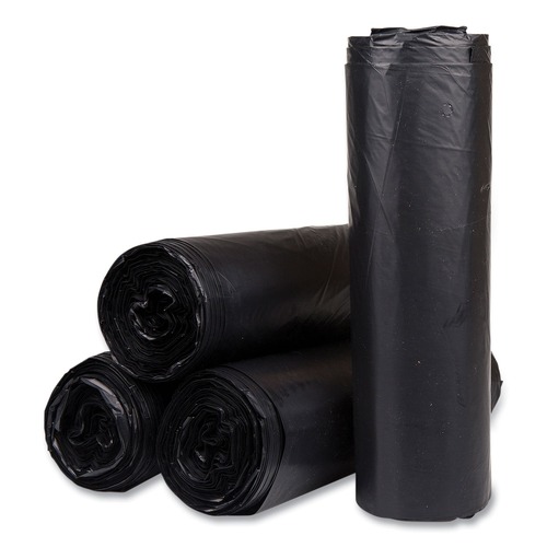 High-Density Trash Bags | Inteplast Group S404822K 45 gal. 22 microns 40 in. x 48 in. High-Density Interleaved Commercial Can Liners - Black (25 Bags/Roll, 6 Rolls/Carton) image number 0