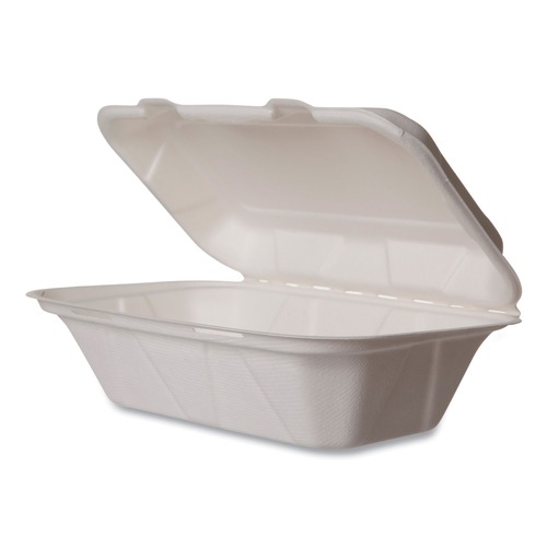Food Containers & Lids | Vegware WH-HOAGIE 5 in. x 9 in. x 2 in. Nourish Molded Fiber Takeout Containers - White (250/Carton) image number 0