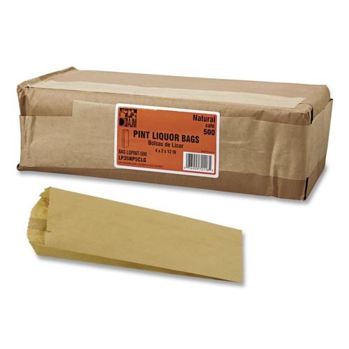 Liquor Bags | General 40032 3.75 in. x 2.25 in. x 11.25 in. Pint Size Grocery Paper Bags for Liquor Takeout - Natural (500/Bundle) image number 0