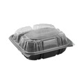 Food Storage Containers & Lids | Pactiv Corp. DC858330B000 33 oz. 8-1/2 in. x 8-1/5 in. x 3 in. 3-Compartment EarthChoice Vented Dual Color Microwavable Hinged Lid Container - Black/Clear (150/Carton) image number 3