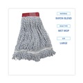 Mop Heads | Boardwalk BWK553 Rayon/Polyester Wide Floor Finish Mop Head - Large, White/Blue (12/Carton) image number 4