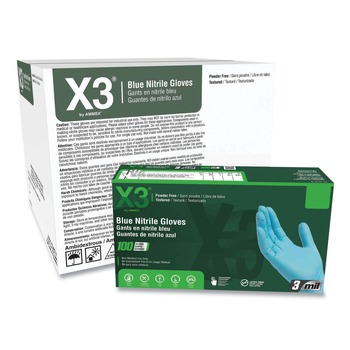 Ammex X342100 3 mil Industrial Powder-Free Nitrile Gloves - Small, Blue (1000/Carton)