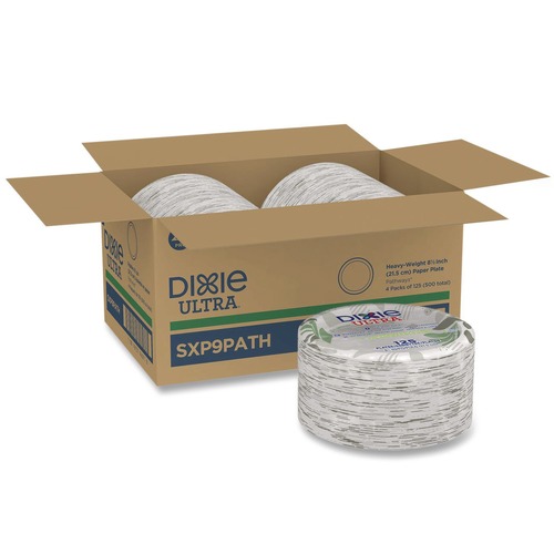 Plates | Dixie SXP9PATH Pathways Soak Proof Shield 8.5 in. Paper Plates - Green/Burgundy (125/Pack) image number 0