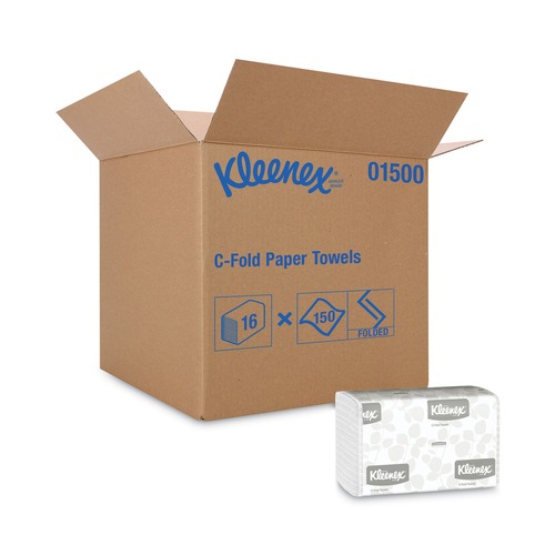 Perforated Roll & Hand Towels | Kleenex 01500 10.13 in. x 13.15 in. 1-Ply C-Fold Paper Towels - White (2400/Carton) image number 0