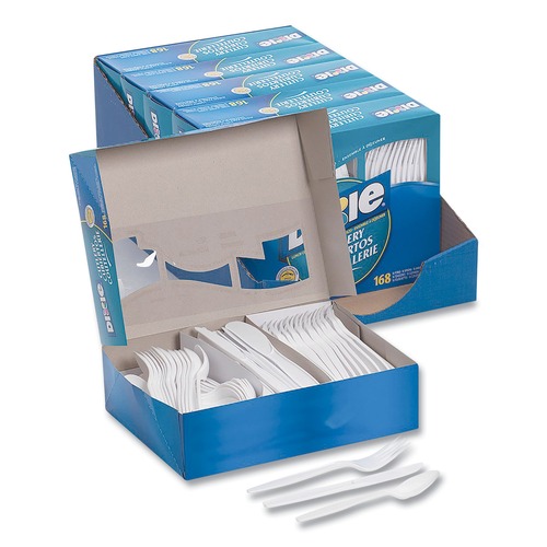 Cutlery Kits | Dixie CM168 Tray with Plastic Forks/Knives/Spoons Combo Pack - White (1008/Carton) image number 0