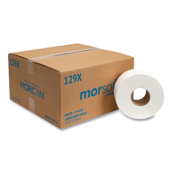 Morcon Paper 129X 2-Ply 3.3 in. x 500 ft. Septic Safe Jumbo Bath Tissue - White (12/Carton)