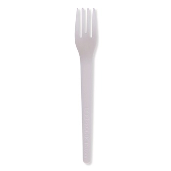 DISPOSABLE FORKS | Eco-Products EP-S012-W Plantware 6 in. Fork Compostable Cutlery - White (1000/Carton)