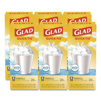 Glad 78812 OdorShield 8 in. x 18 in. 4 Gallon Tie-Flap Quick-Tie Small Trash Bags - White Febreze Fresh Clean Scent (156/Carton)