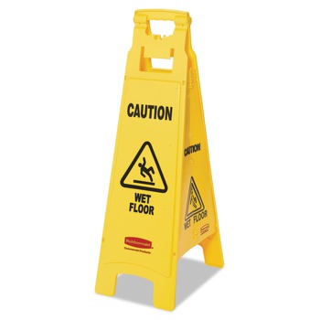 SIGNS | Rubbermaid Commercial FG611477YEL 12 in. x 16 in. x 38 in. 4-Sided Caution Wet Floor Sign - Yellow